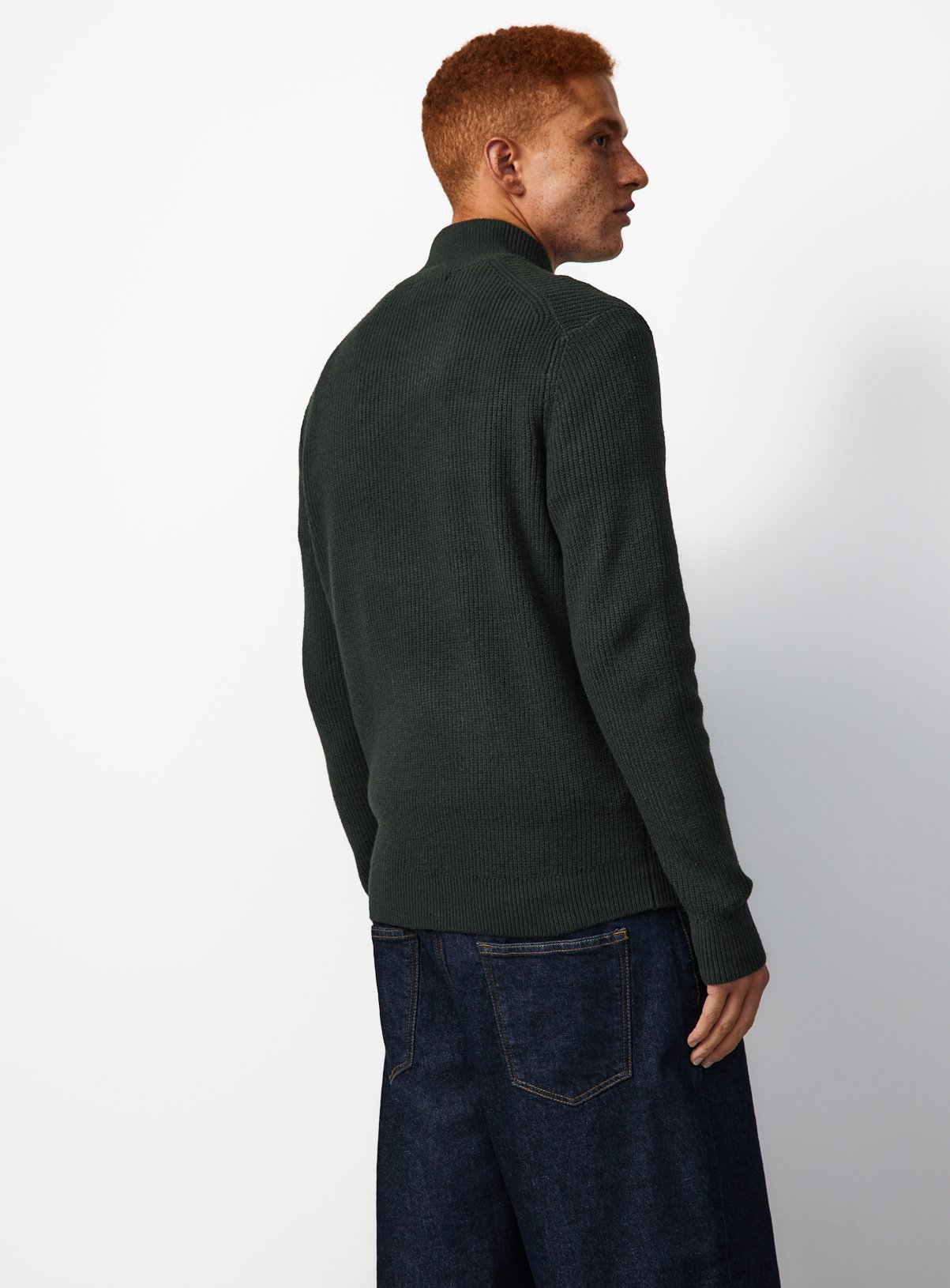 Khaki Ribbed Half Zip Funnel Neck Jumper XXXL - Image 5 thumbnail