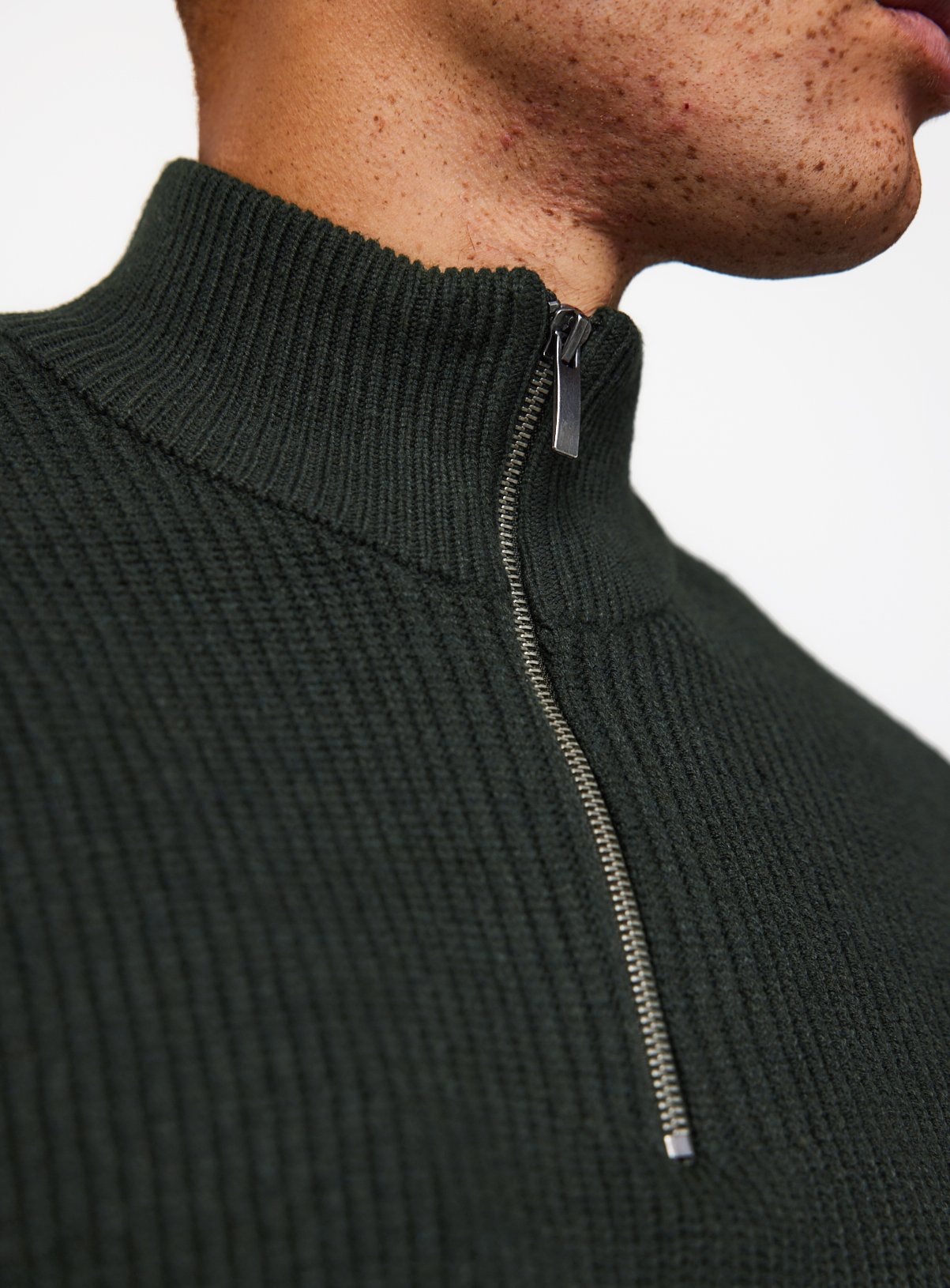 Khaki Ribbed Half Zip Funnel Neck Jumper XXXL - Image 6 thumbnail