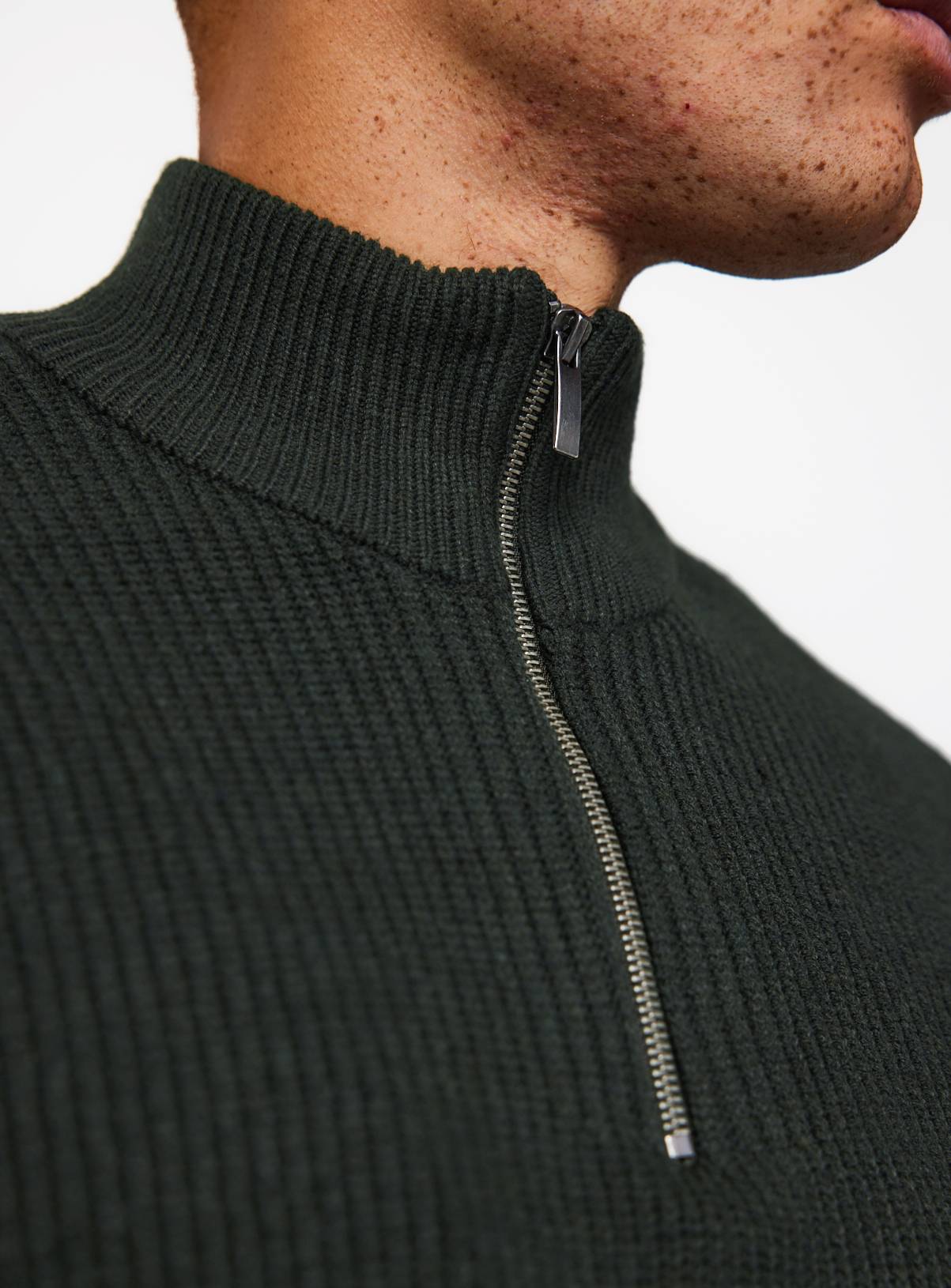 Khaki Ribbed Half Zip Funnel Neck Jumper XXXL - Image 6