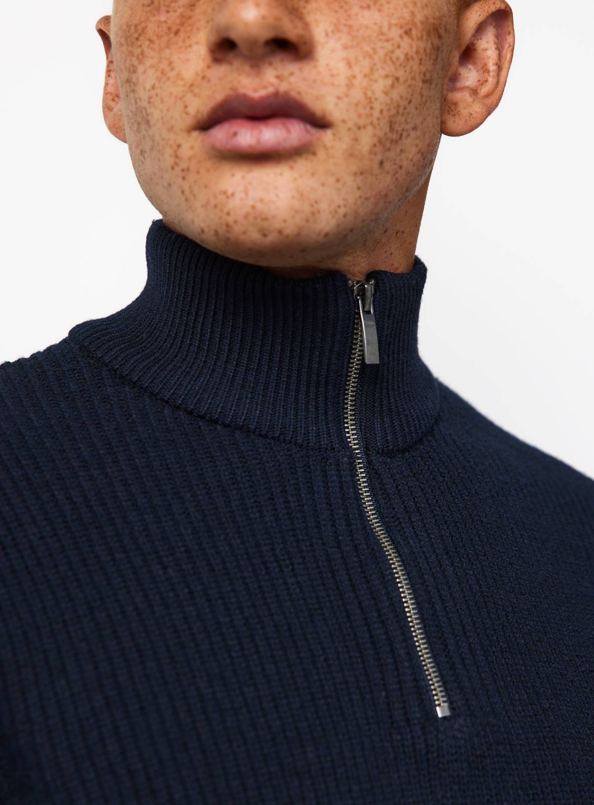 Navy Ribbed Half Zip Funnel Neck Jumper XL - Image 3