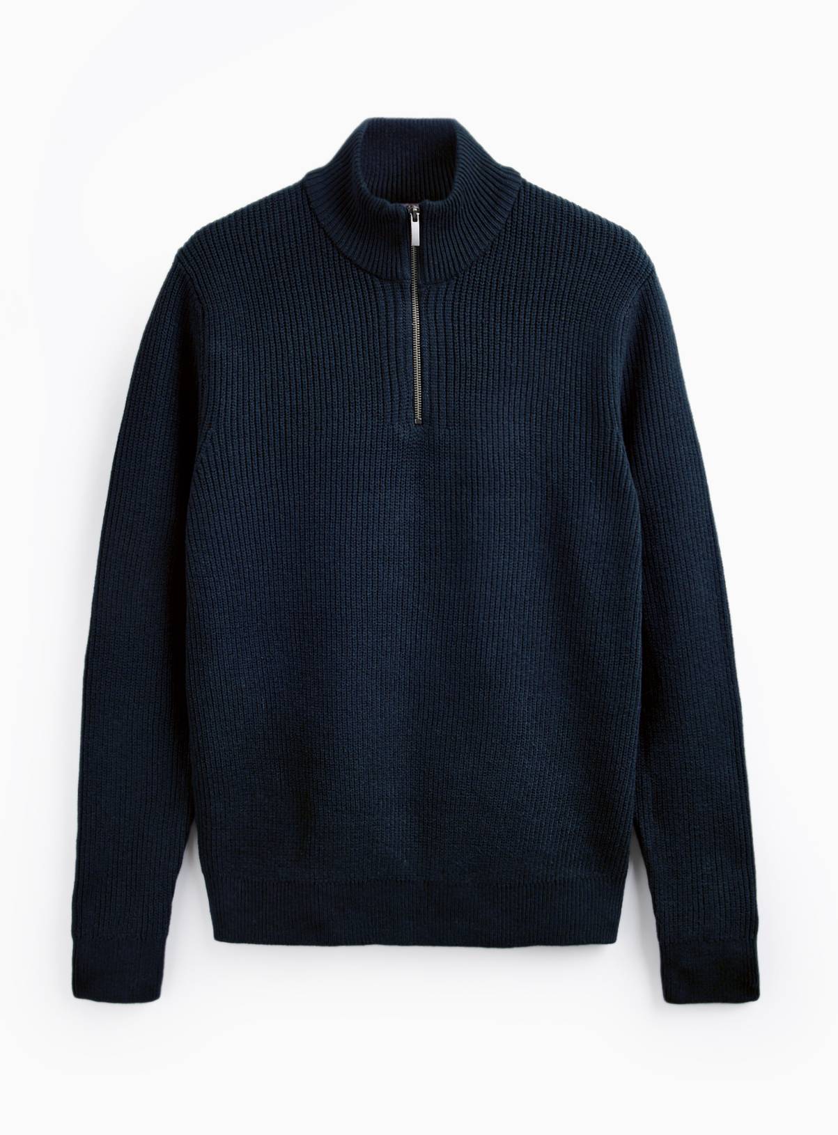 Navy Ribbed Half Zip Funnel Neck Jumper XL - Image 4
