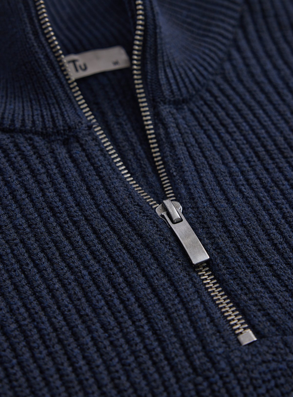 Navy Ribbed Half Zip Funnel Neck Jumper XL - Image 5 thumbnail