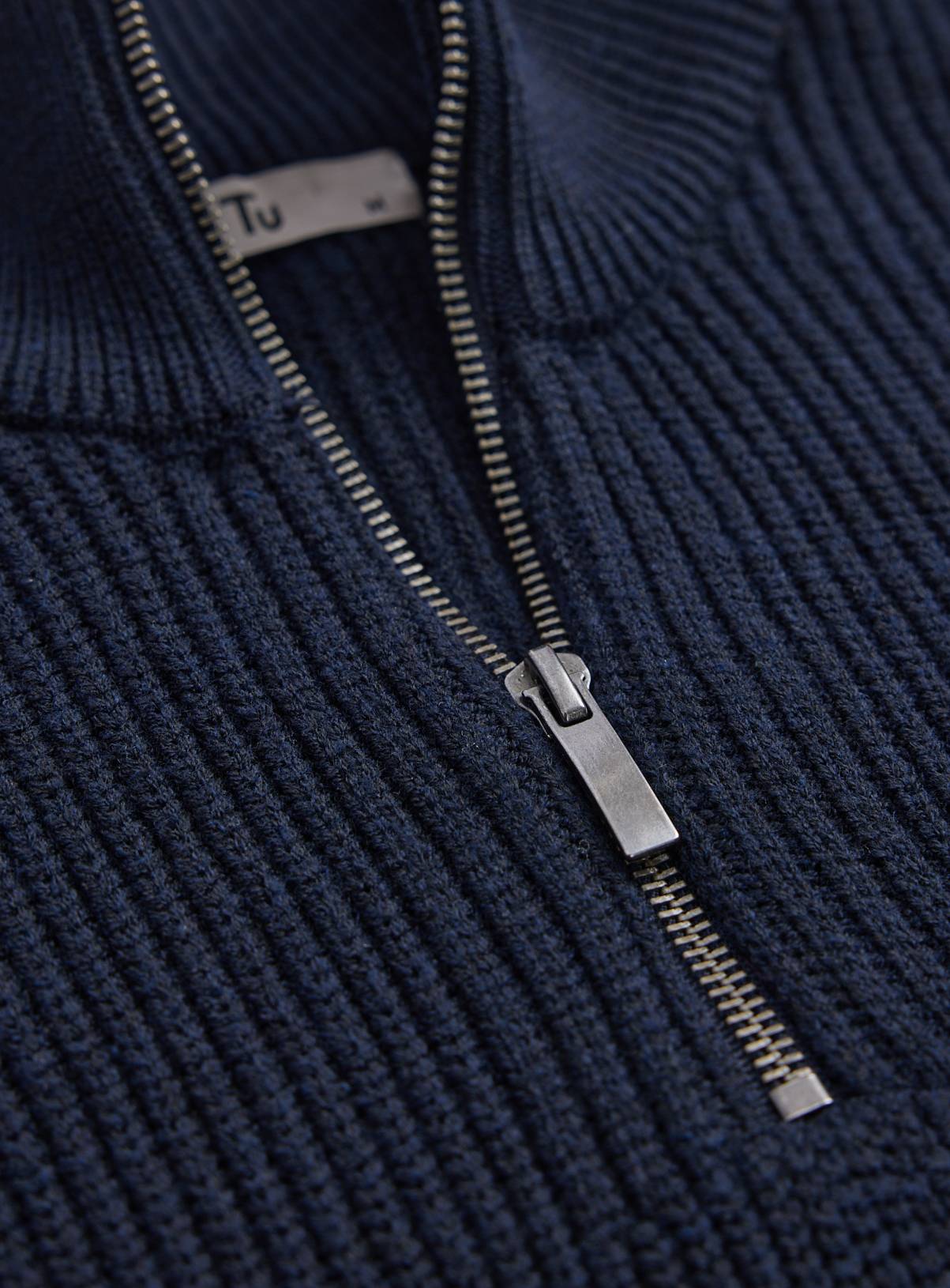 Navy Ribbed Half Zip Funnel Neck Jumper XL - Image 5