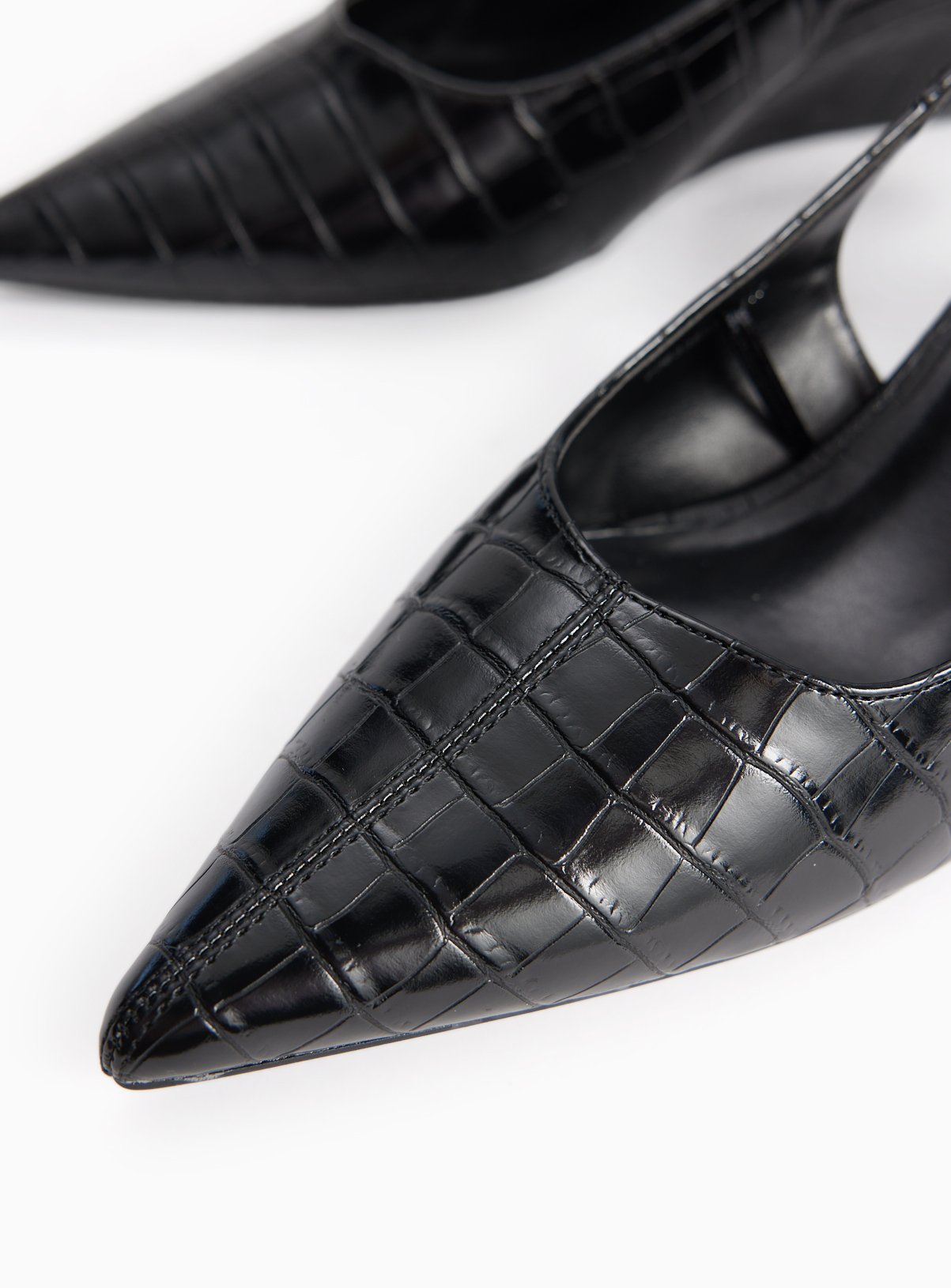 Black Wedge Faux Leather Croc Detail Slingback Shoes 6 - Image 3 thumbnail