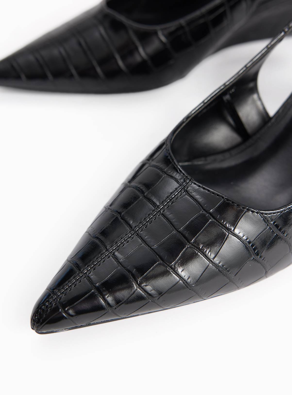 Black Wedge Faux Leather Croc Detail Slingback Shoes 6 - Image 3