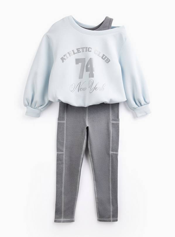 Blue Varsity Graphic Sweatshirt & Leggings Set 8 years
