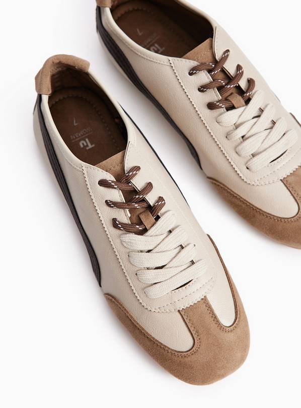 Neutral Faux Leather Low Profile Trainers 8