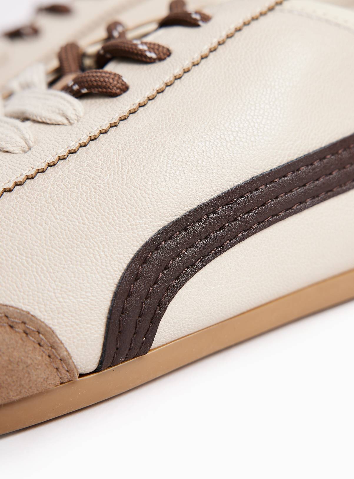 Neutral Faux Leather Low Profile Trainers 3 - Image 3