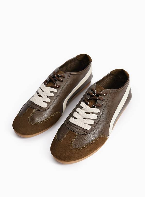 Khaki Faux Leather Low Profile Trainers 6