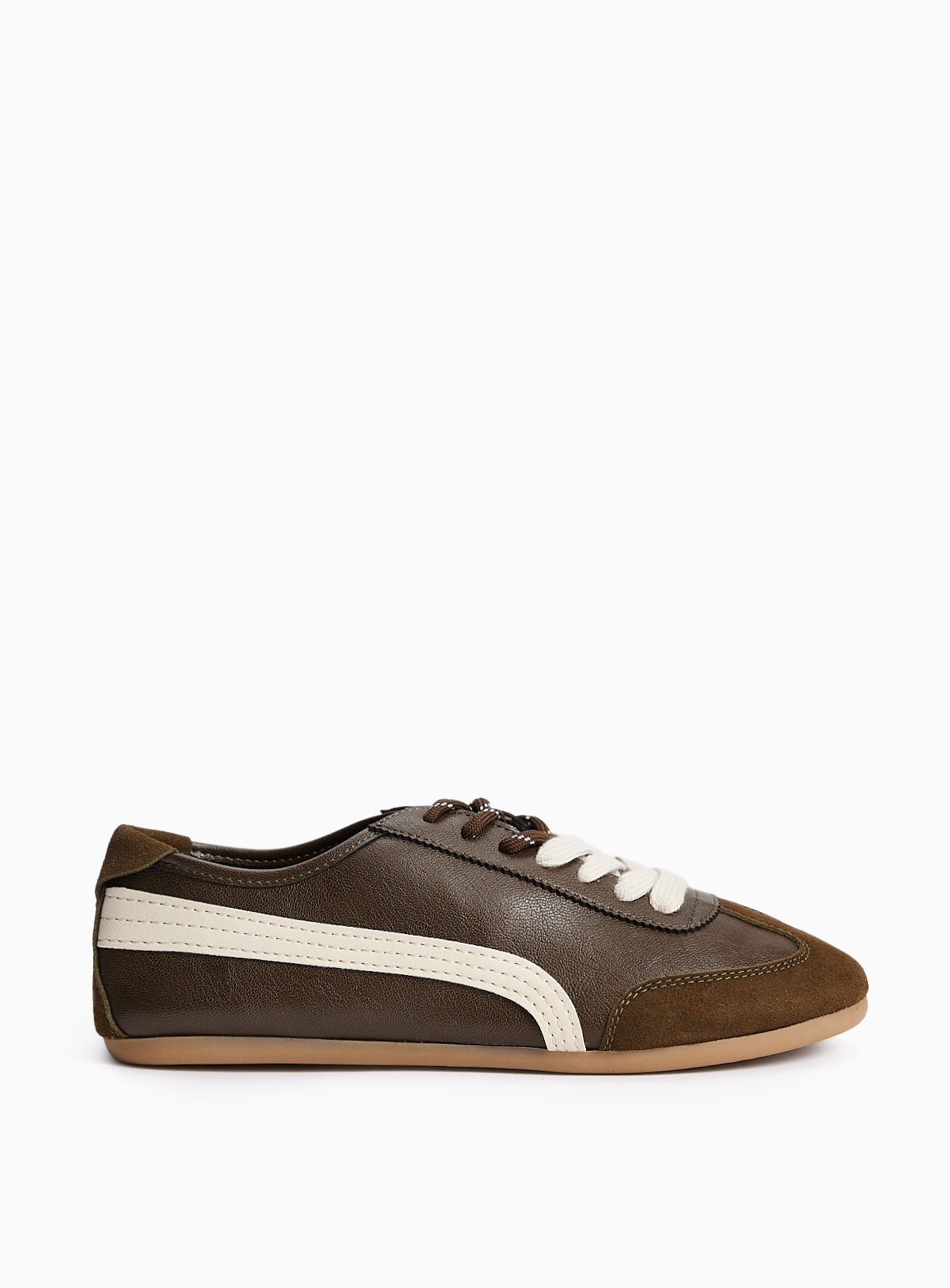 Khaki Faux Leather Low Profile Trainers 4 - Image 2 thumbnail