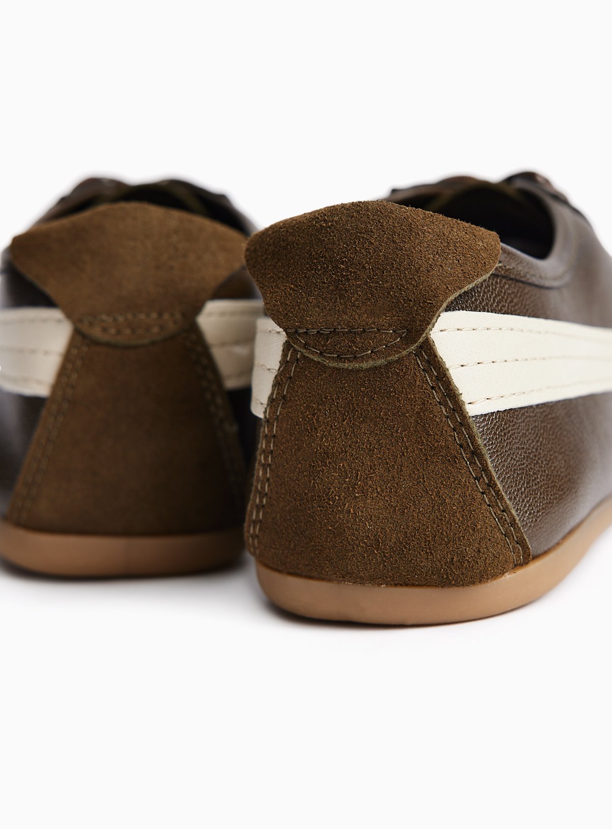 Khaki Faux Leather Low Profile Trainers 4 - Image 4 thumbnail