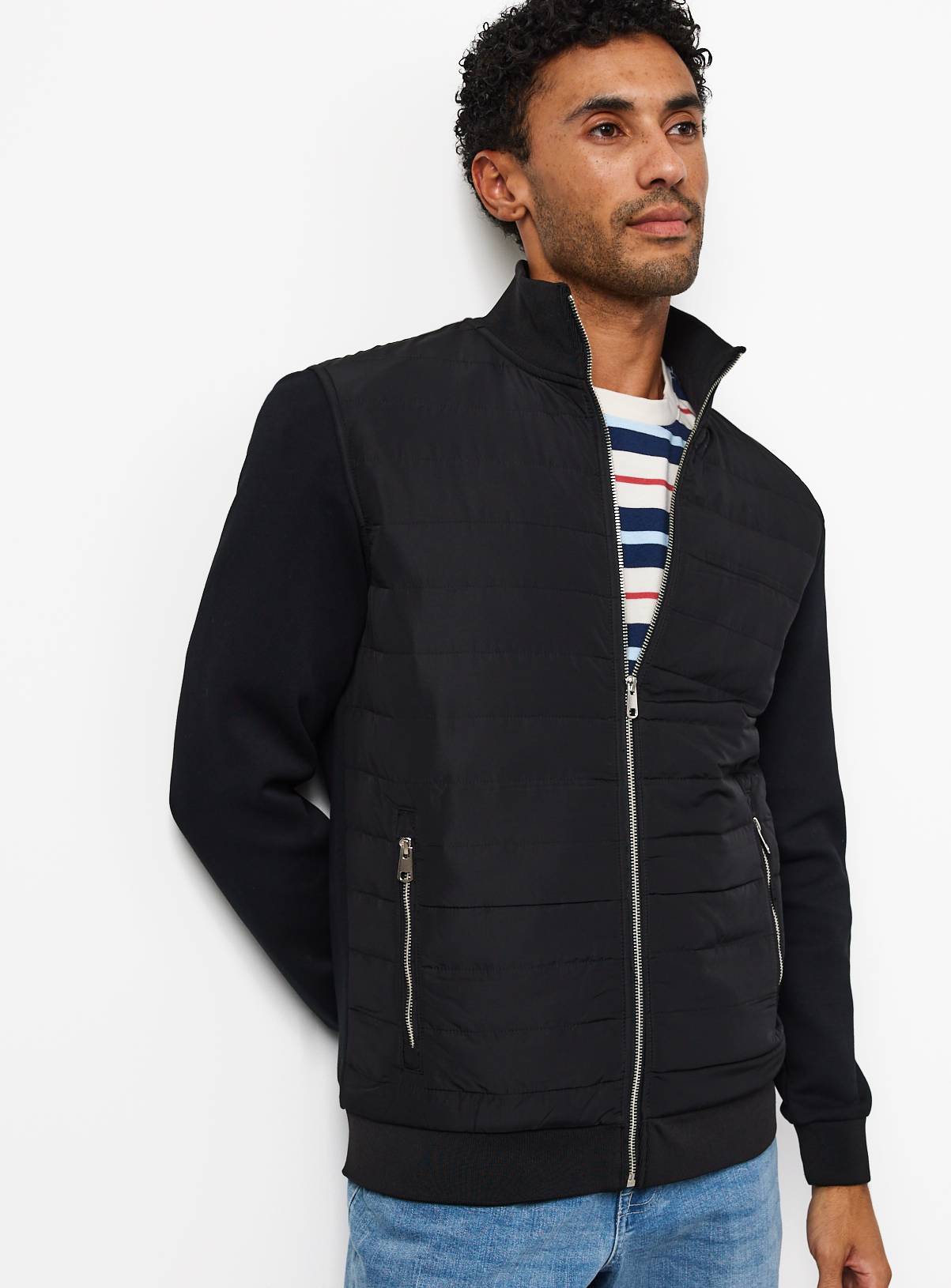 Black Hybrid Quilted Zip-Through Jacket XXXL - Image 1