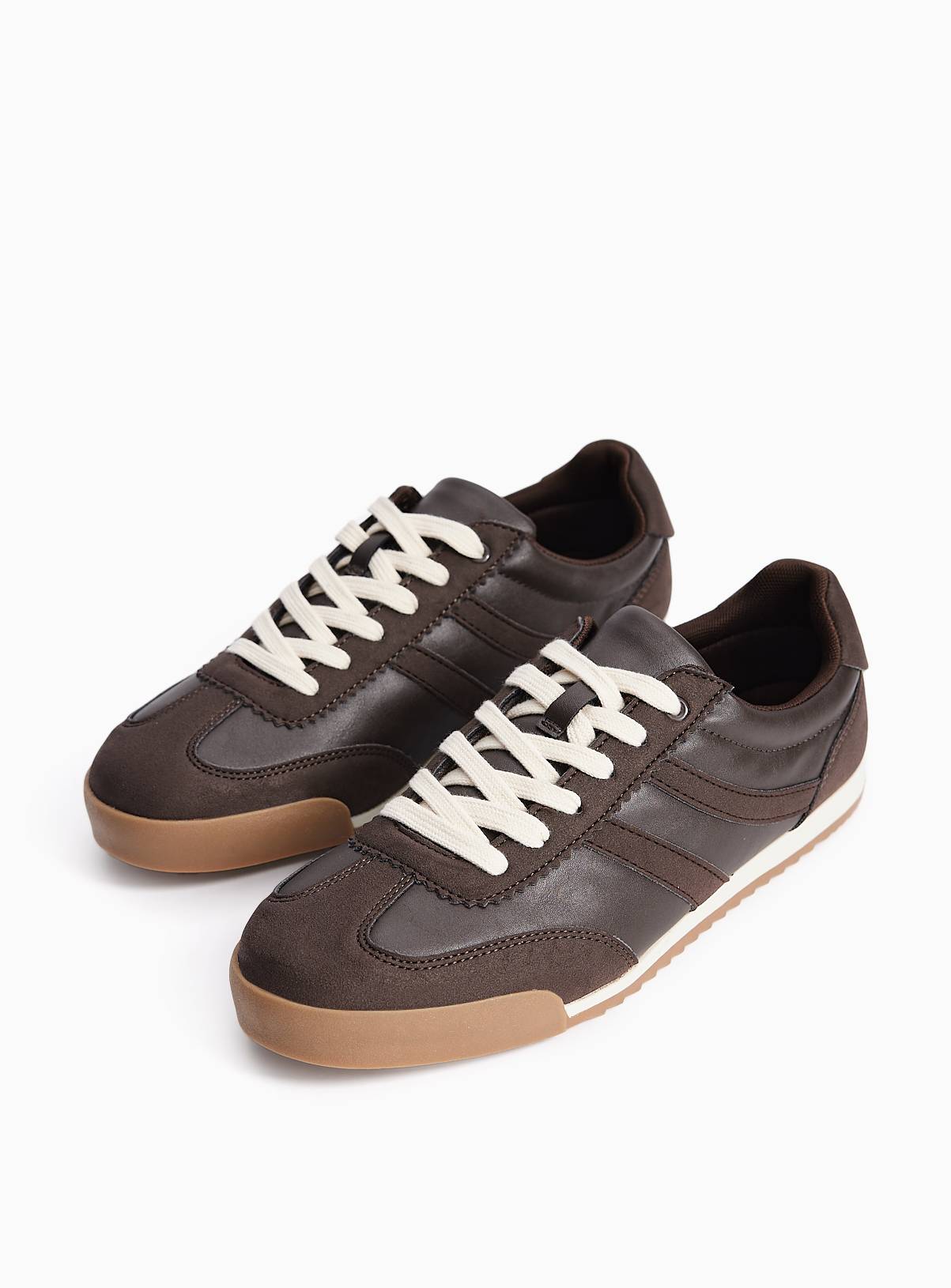Brown Faux Leather Retro Trainers 7 - Image 2