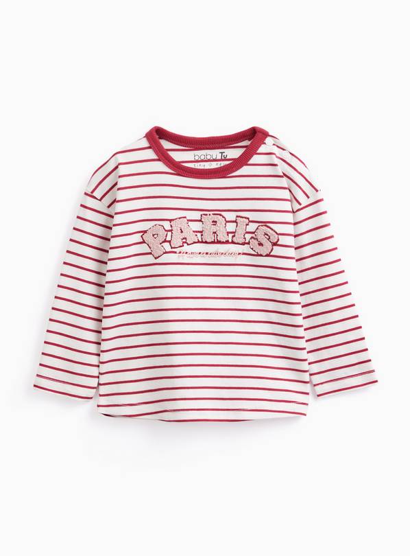 White Stripe Print Paris Graphic Long Sleeve T-Shirt 12-18 months