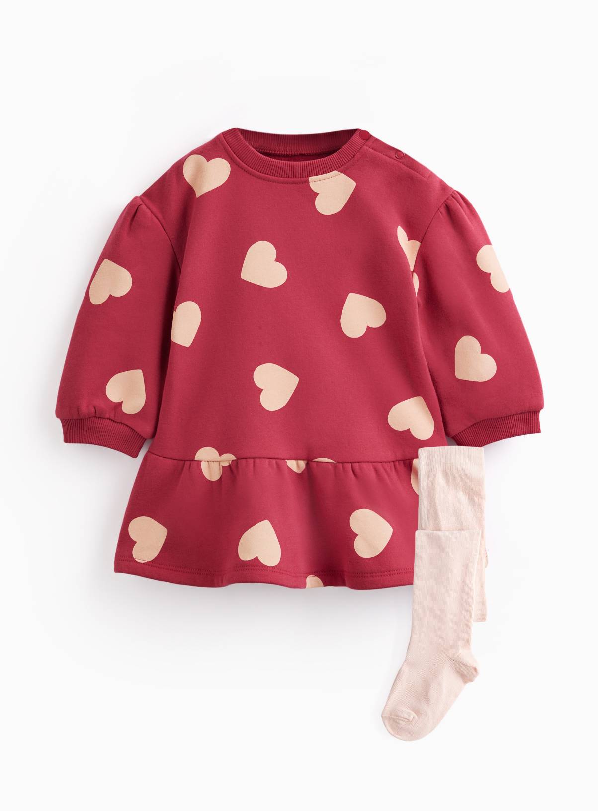 Red  & Pink Heart Print Sweatshirt Dress & Tights Set 9-12 months - Image 1