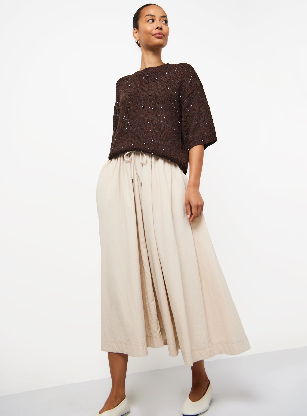 Brown Sequin Detail Knitted T-Shirt M - Image 2 thumbnail