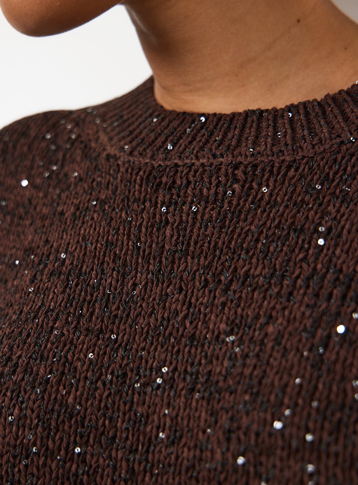 Brown Sequin Detail Knitted T-Shirt M - Image 3 thumbnail