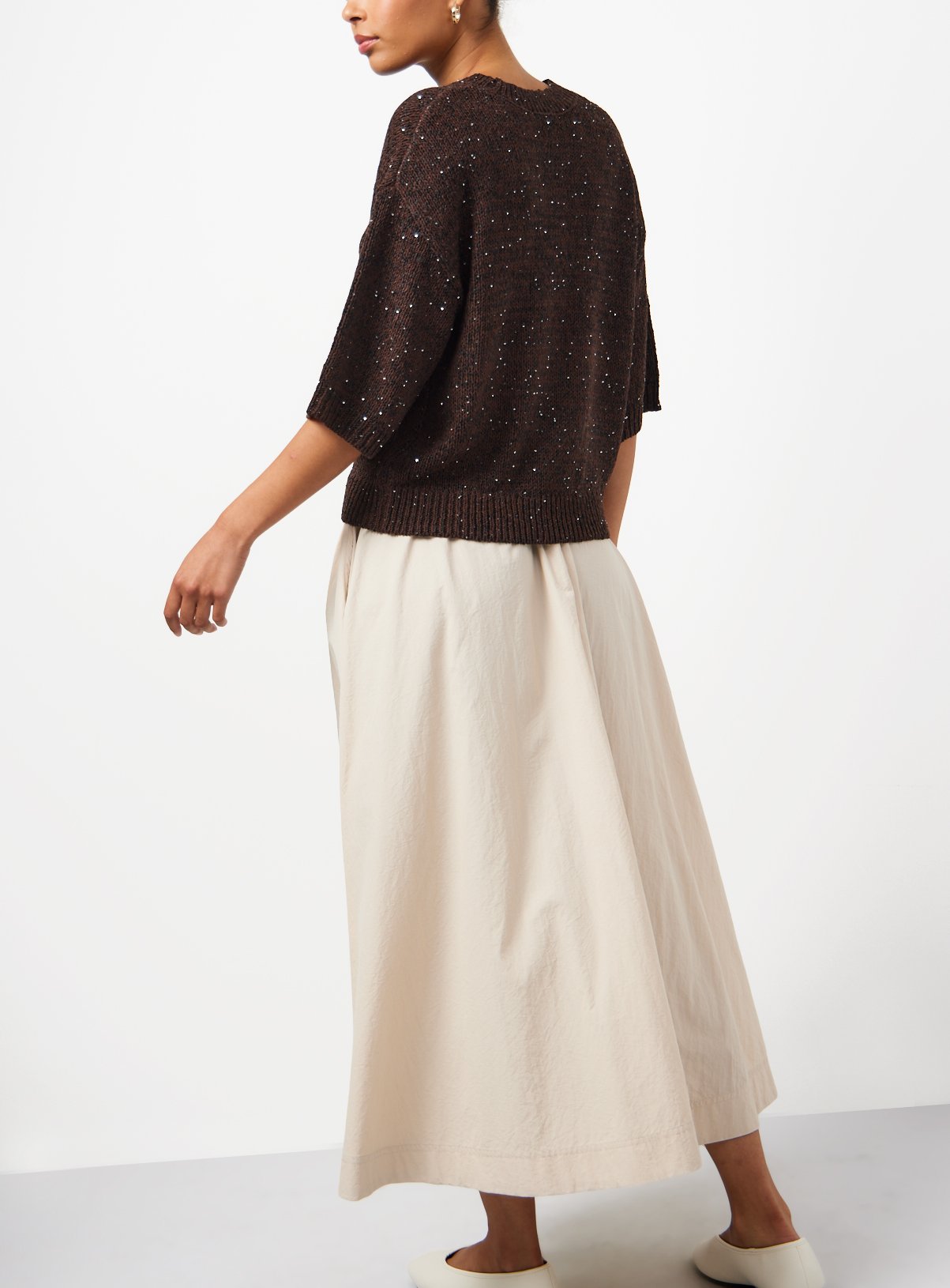 Brown Sequin Detail Knitted T-Shirt M - Image 4 thumbnail