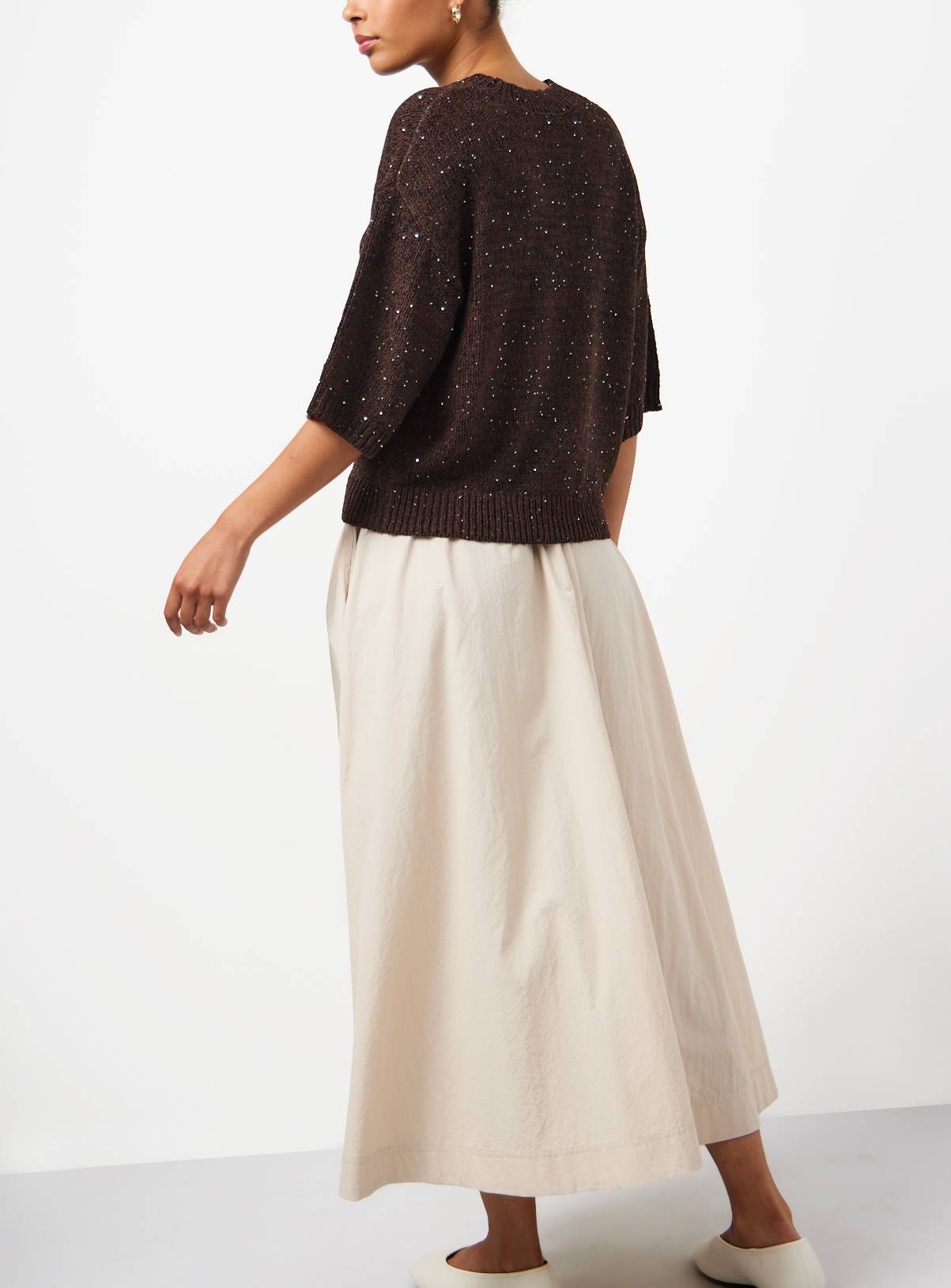 Brown Sequin Detail Knitted T-Shirt M - Image 4
