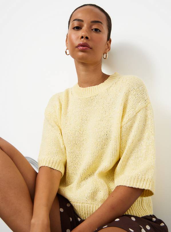 Yellow Sequin Detail Knitted T-Shirt XL