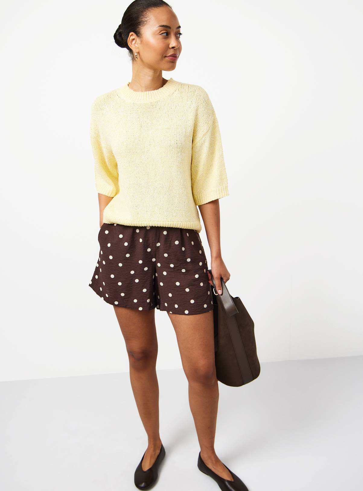 Yellow Sequin Detail Knitted T-Shirt XL - Image 2