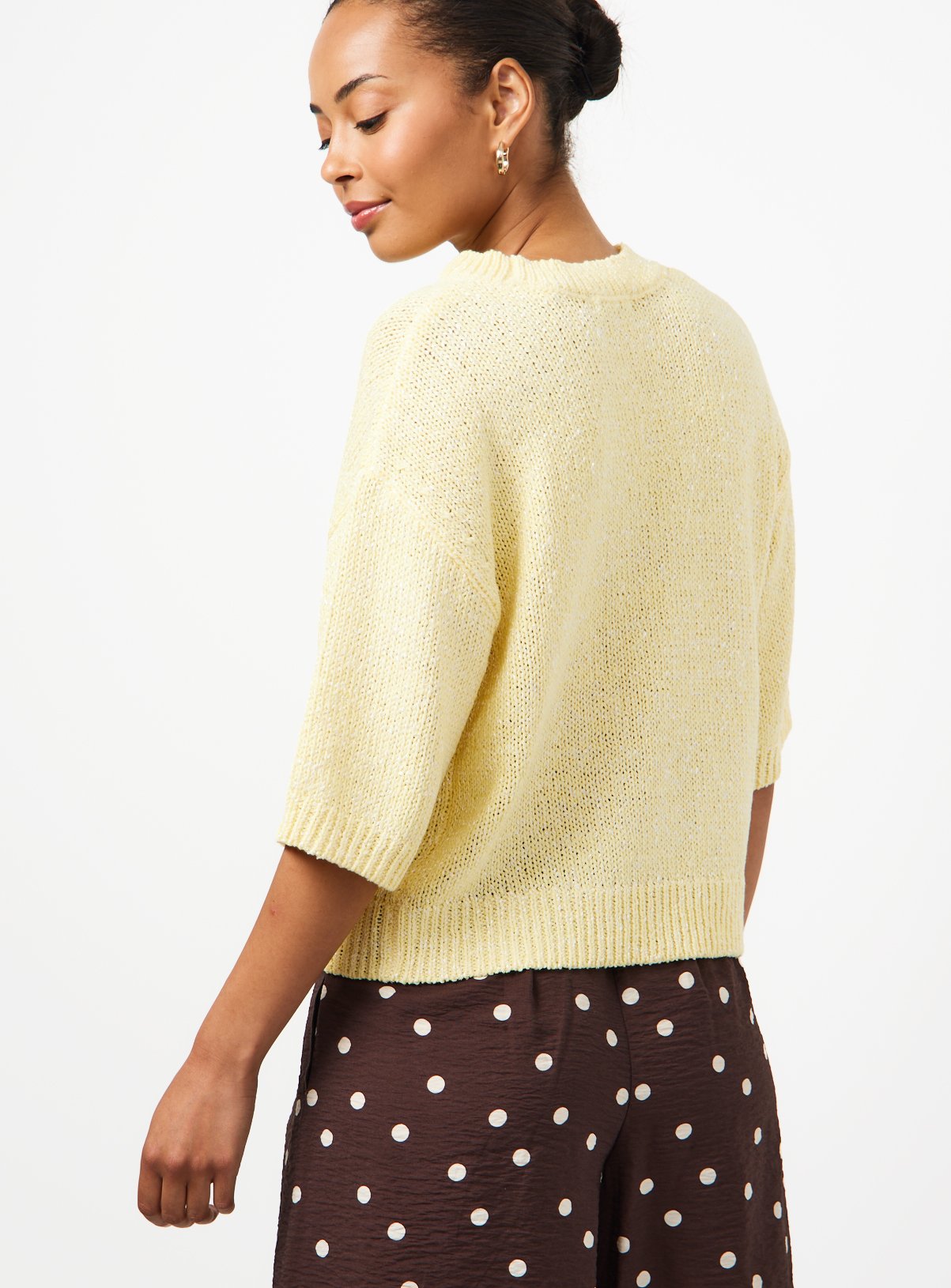 Yellow Sequin Detail Knitted T-Shirt XL - Image 3 thumbnail