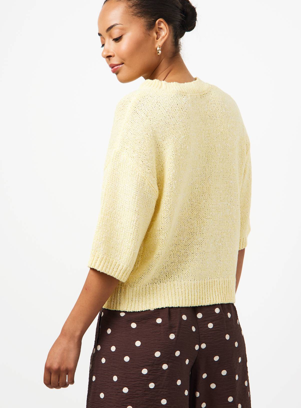 Yellow Sequin Detail Knitted T-Shirt XL - Image 3