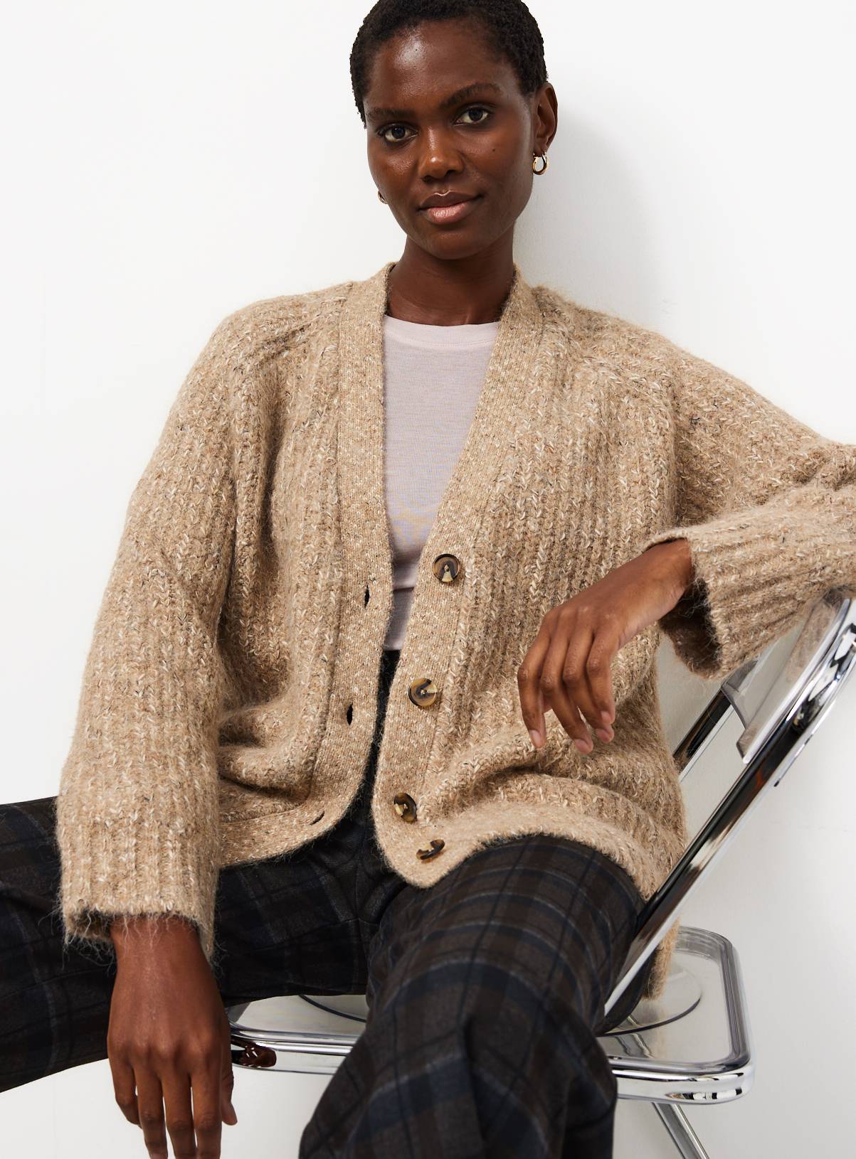 Oatmeal Slouch Boyfriend Cardigan L - Image 1