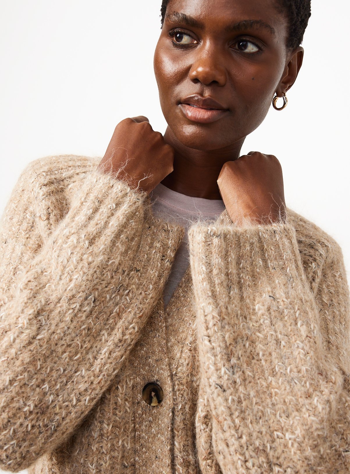 Oatmeal Slouch Boyfriend Cardigan L - Image 3 thumbnail