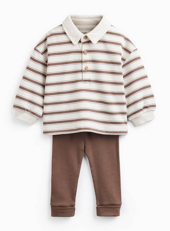 Brown Stripe Polo Sweatshirt & Legging Set 6-9 months