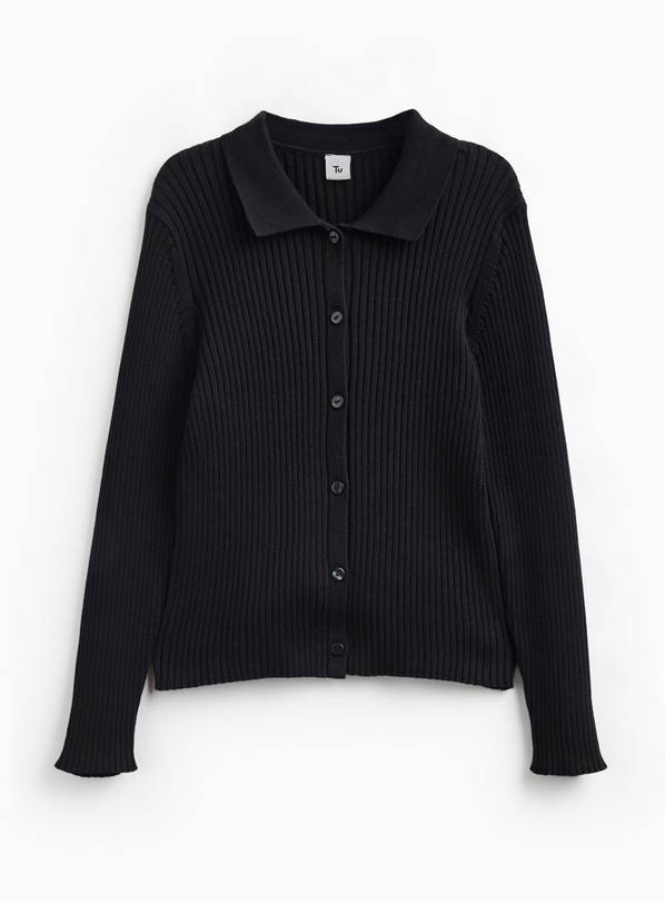 Black Ribbed Button Through Cardigan 10 years