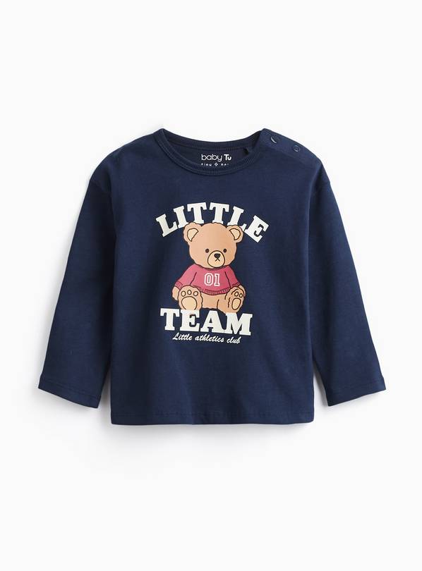 Navy Teddy Bear Graphic Long Sleeve T-Shirt 3-6 months