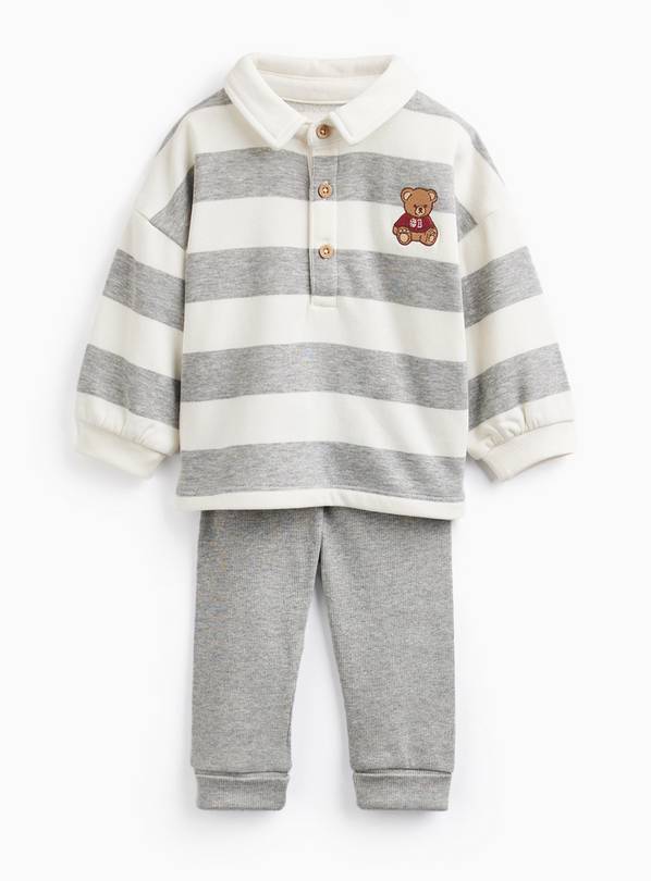 Grey & White Stripe Polo Sweatshirt & Legging Set 9-12 months