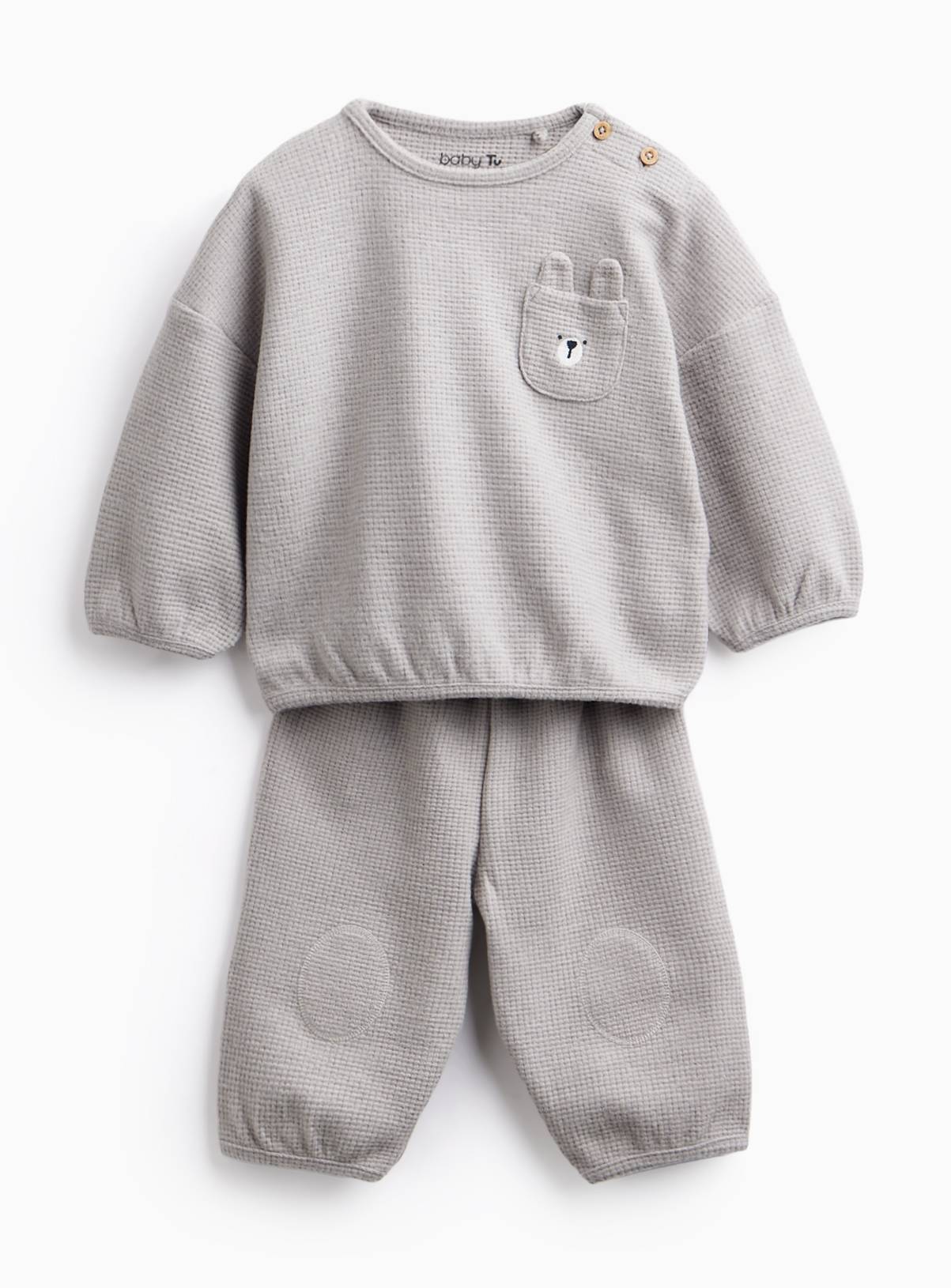 Grey Bear Pocket Detail Waffle Sweatshirt 2 Piece Set 12-18 months - Image 1