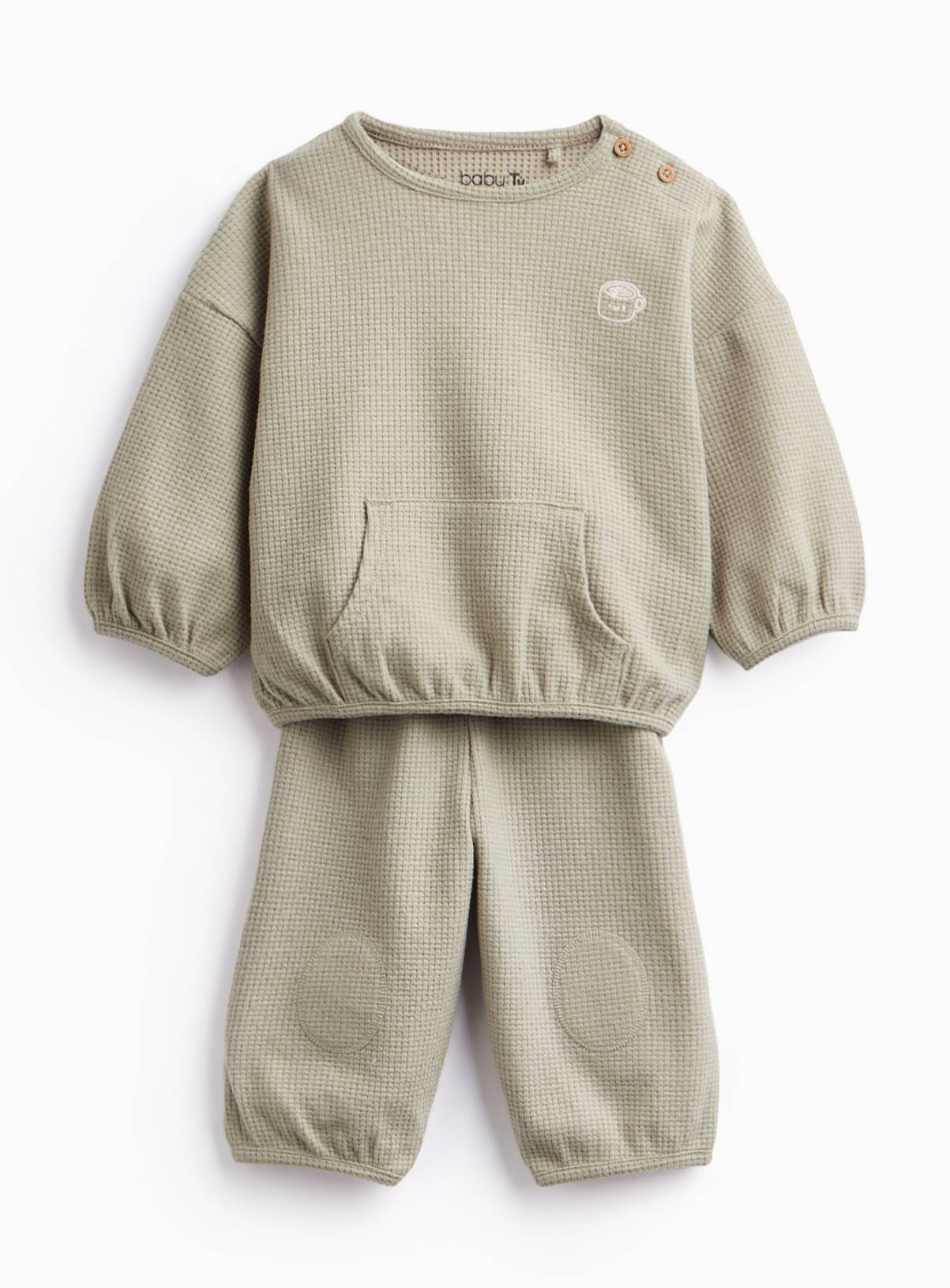Matcha Green Waffle Top and Bottoms Set  18-24 months - Image 1