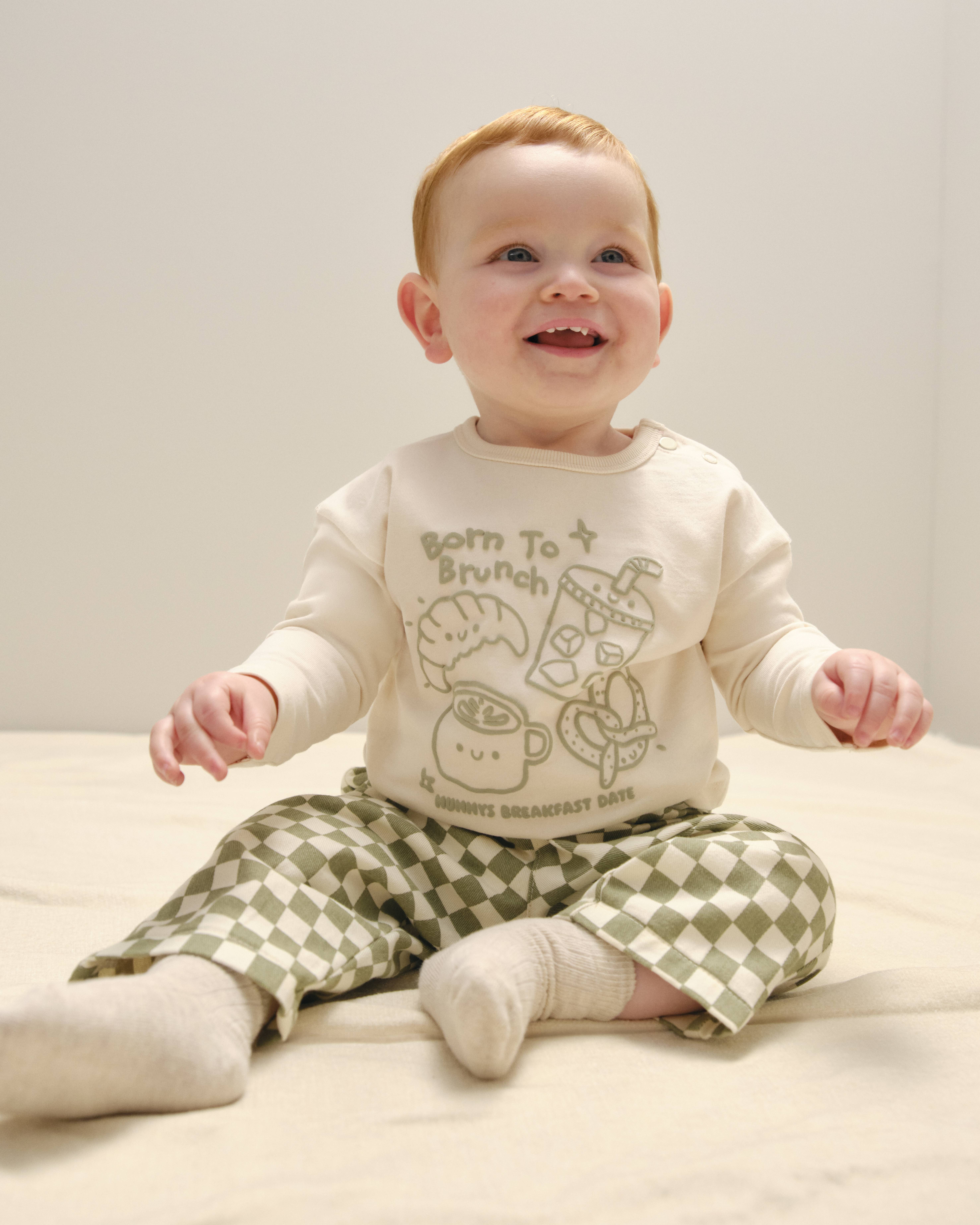 Cream Born To Brunch Graphic Long Sleeve T-Shirt 2-3 years - Image 1