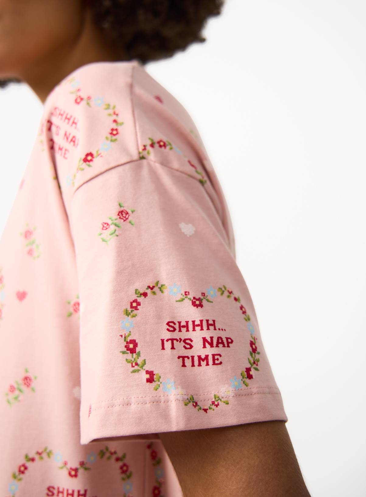 Pink Heart Print Sleep Tee L - Image 3
