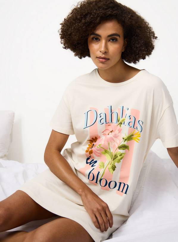 Cream Dahlia Graphic Sleep Tee M