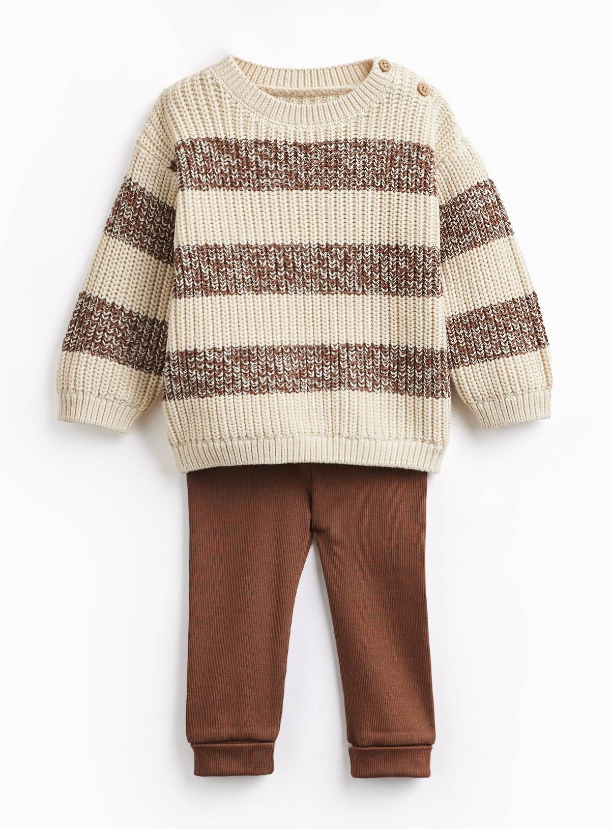 Brown Stripe Knitted Jumper & Leggings Set 18-24 months - Image 1