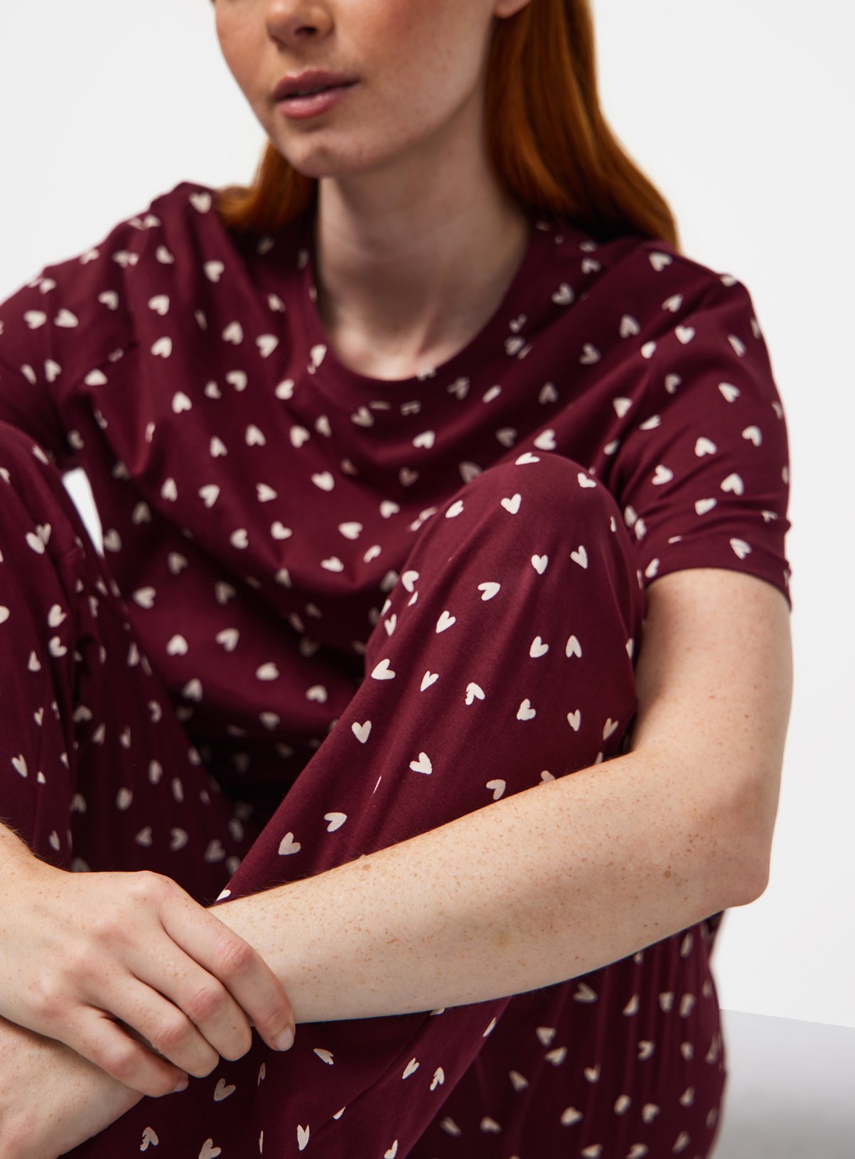 Burgundy Heart Print Pyjamas M - Image 3 thumbnail