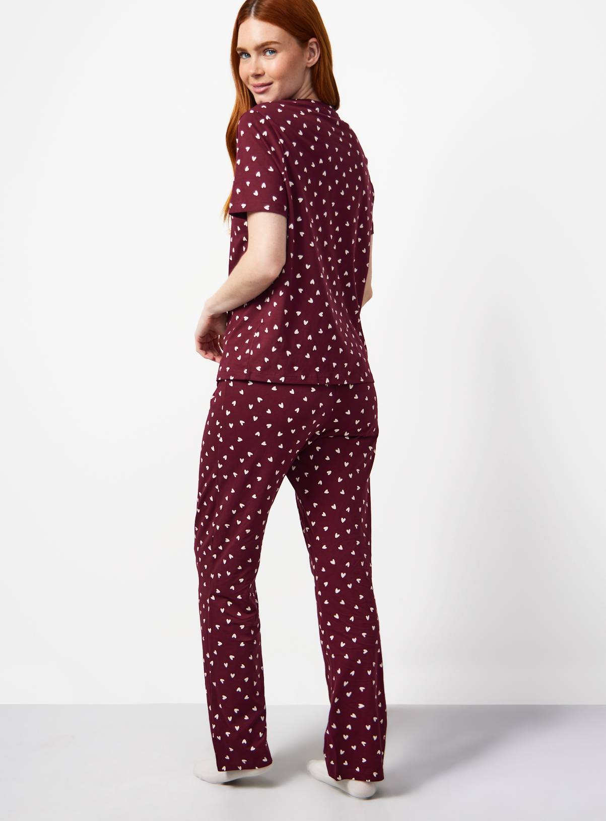 Burgundy Heart Print Pyjamas M - Image 4