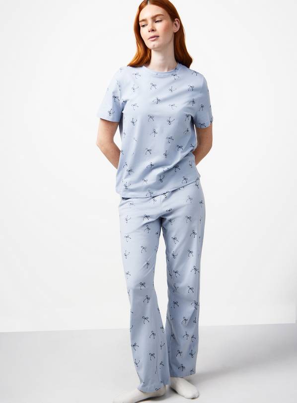 Grey Bow Print Pyjamas L