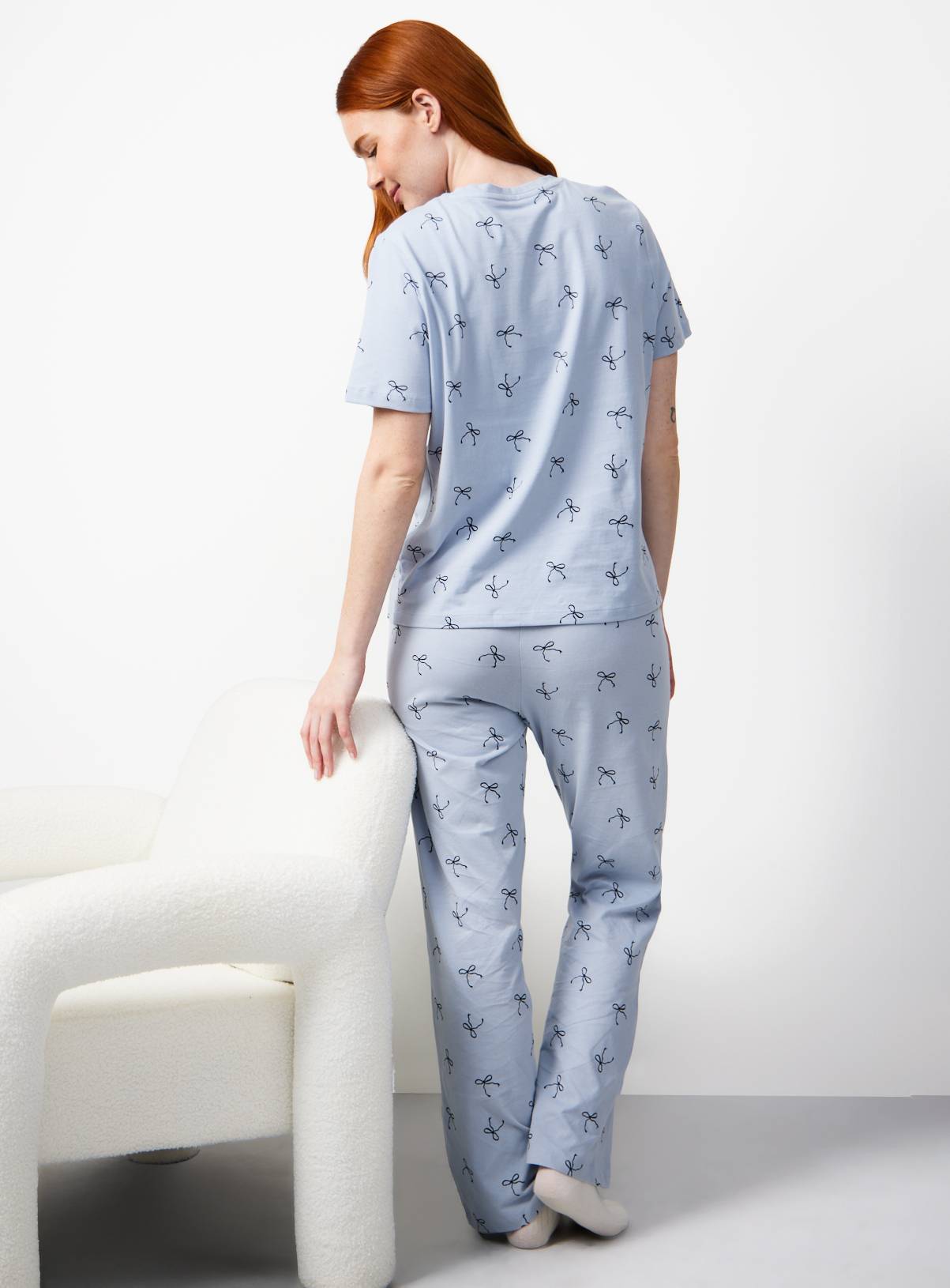Grey Bow Print Pyjamas S - Image 3