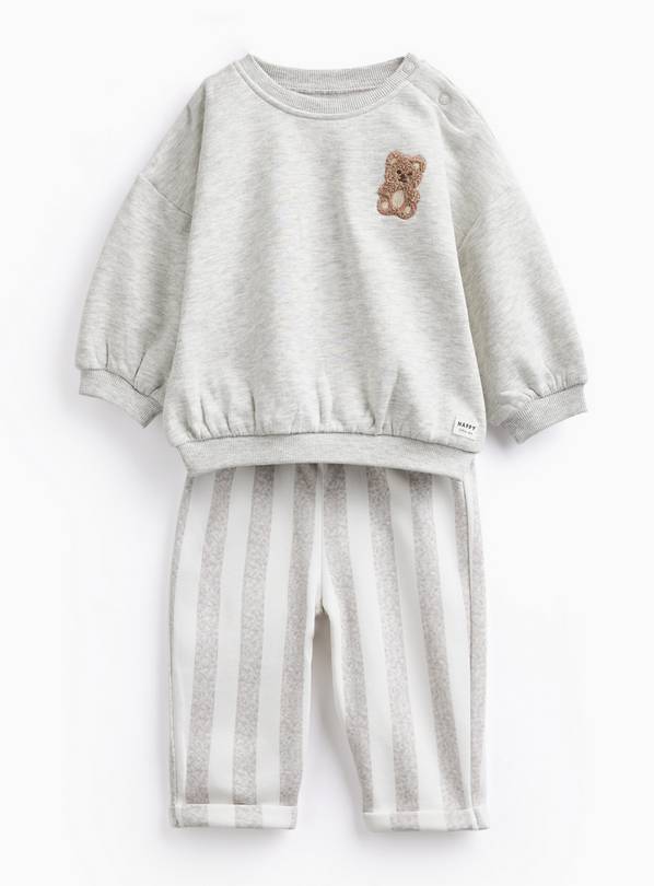 Grey Bear Sweatshirt & Stripe Jogger Set 18-24 months