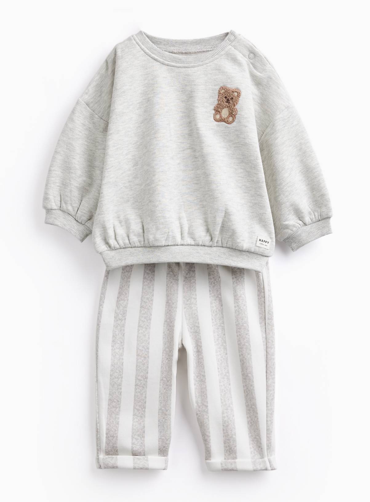 Grey Bear Sweatshirt & Stripe Jogger Set 3-6 months - Image 1