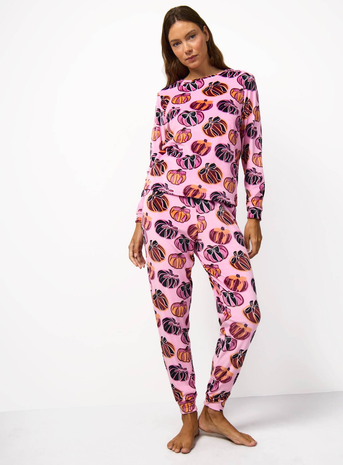 Pink Halloween Pumpkin Print Pyjamas M - Image 2