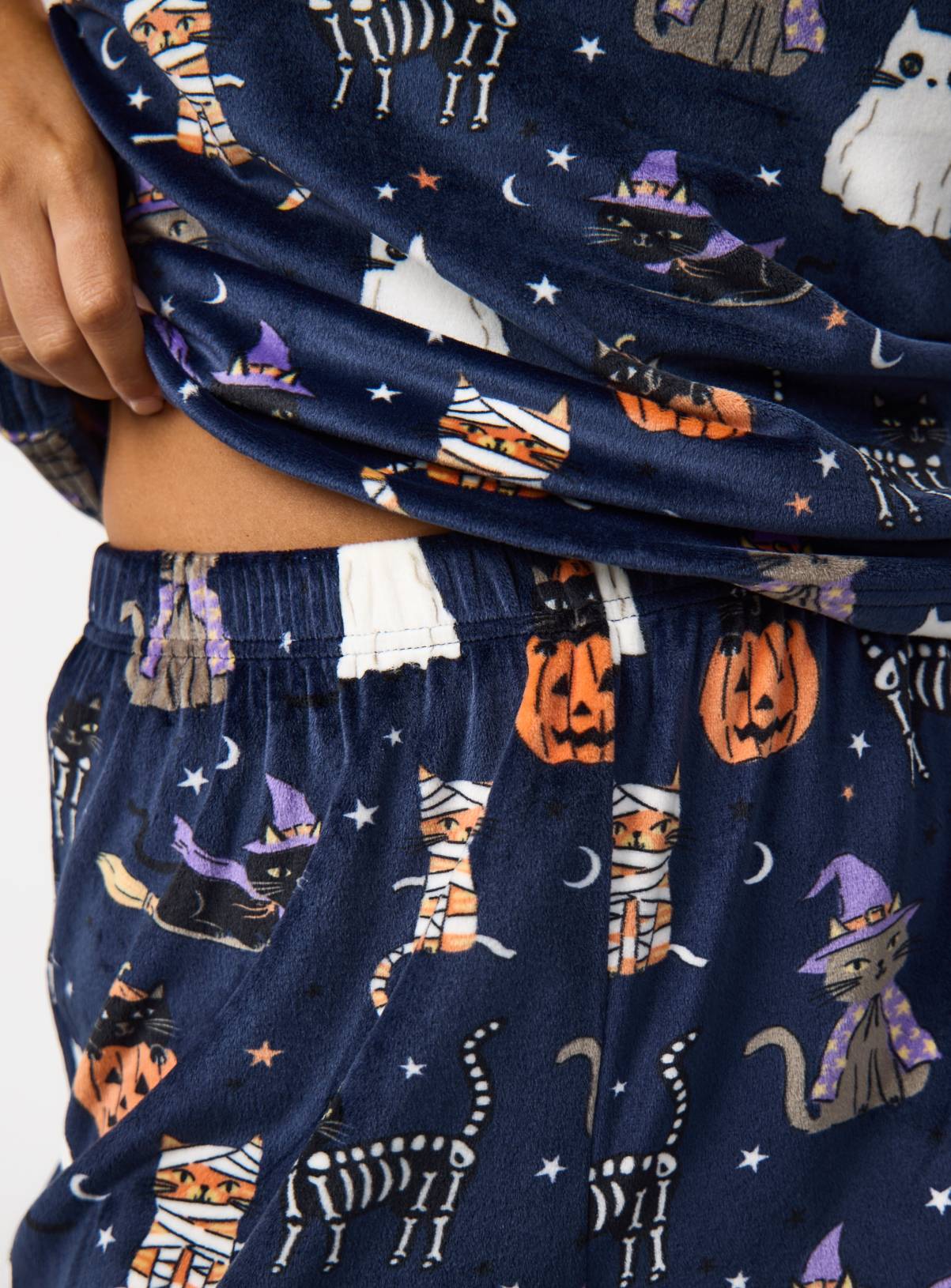 Navy Halloween Cat Print Pyjamas M - Image 3