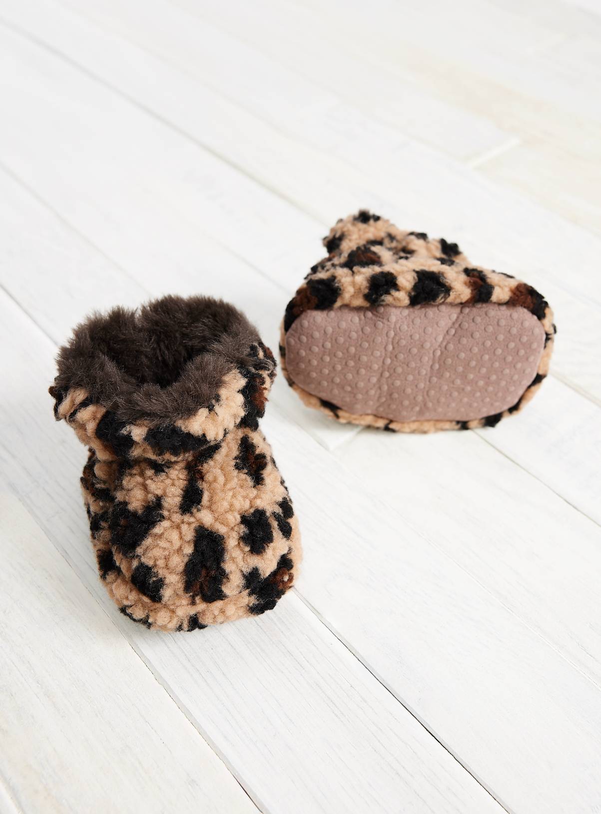 Brown Leopard Booties 3-6 months - Image 1