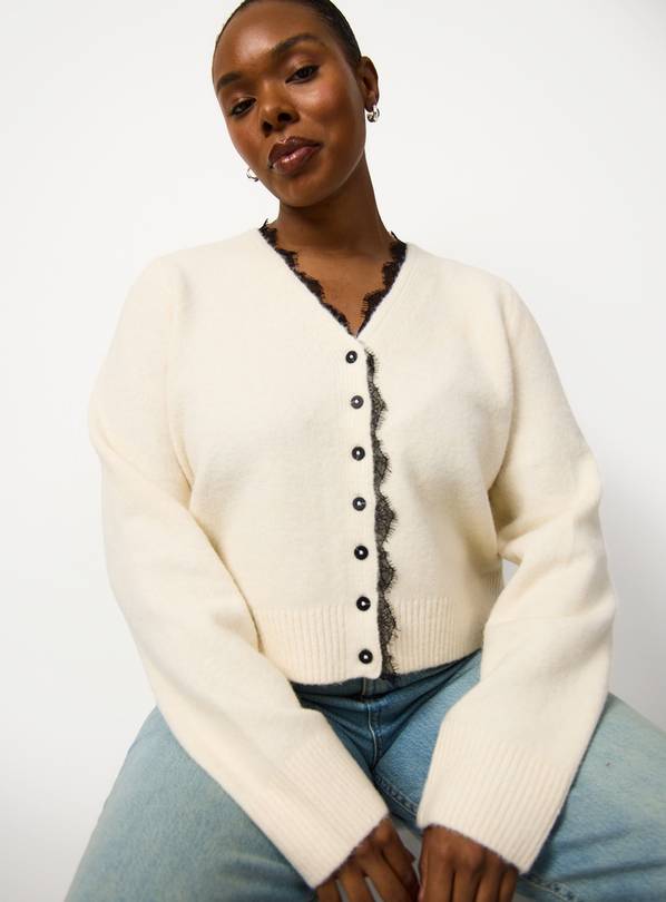 Cream Lace Trim V Neck Cardigan 8