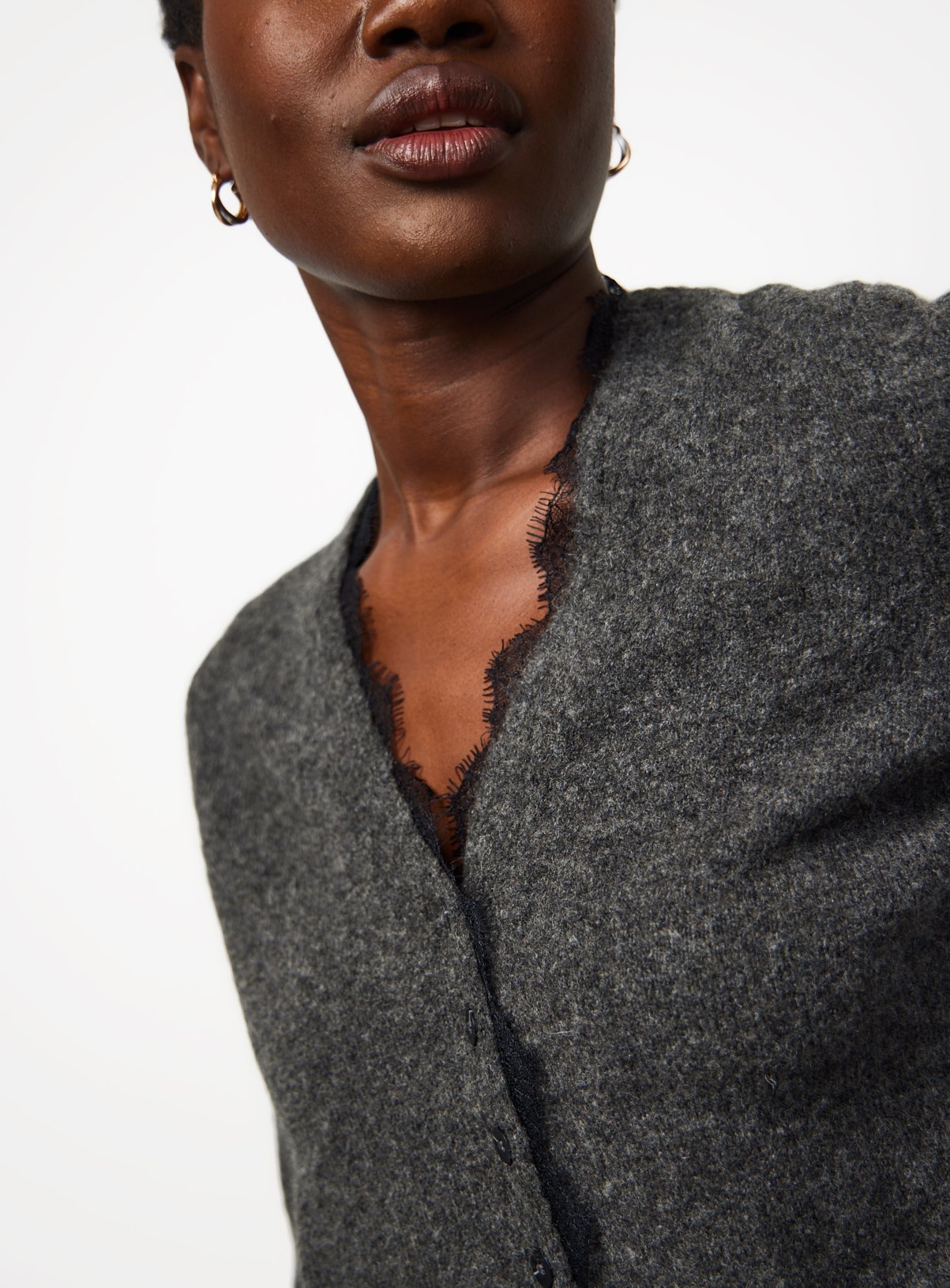 Grey Lace Trim V Neck Cardigan 16 - Image 3 thumbnail